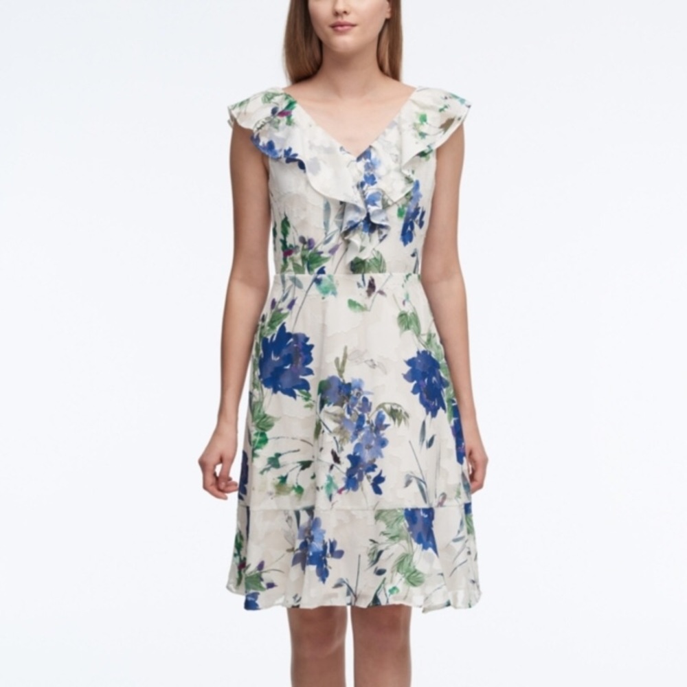 DKNY Floral-Print Ruffled Fit & Flare Dress